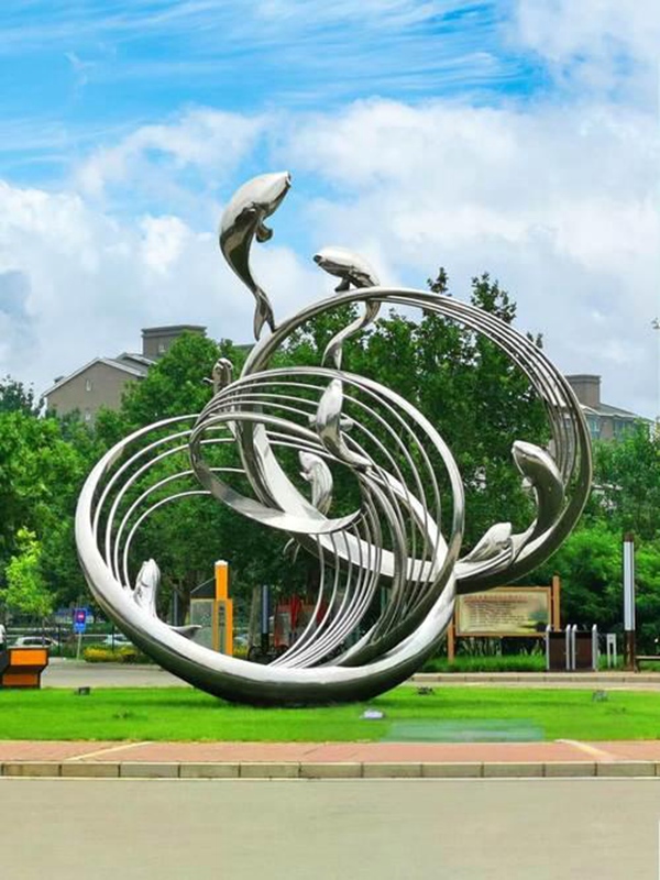 不锈钢海豚雕塑