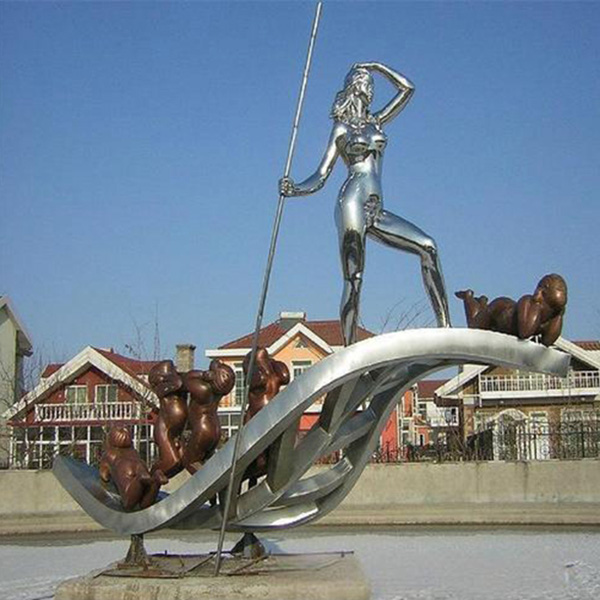 不锈钢划船雕塑