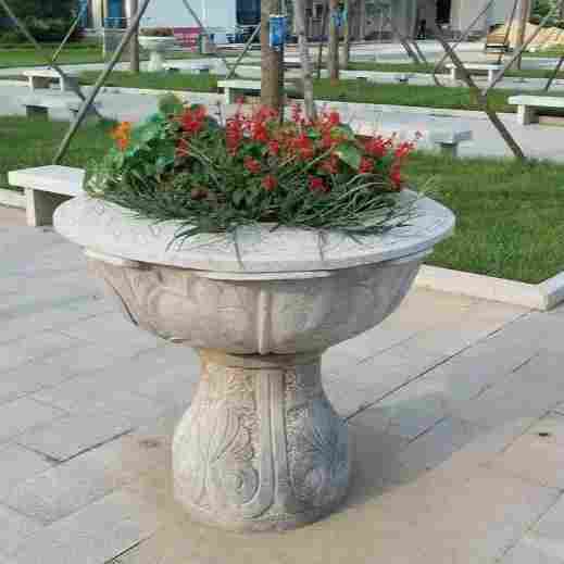 庭院花岗岩石雕花钵的应用